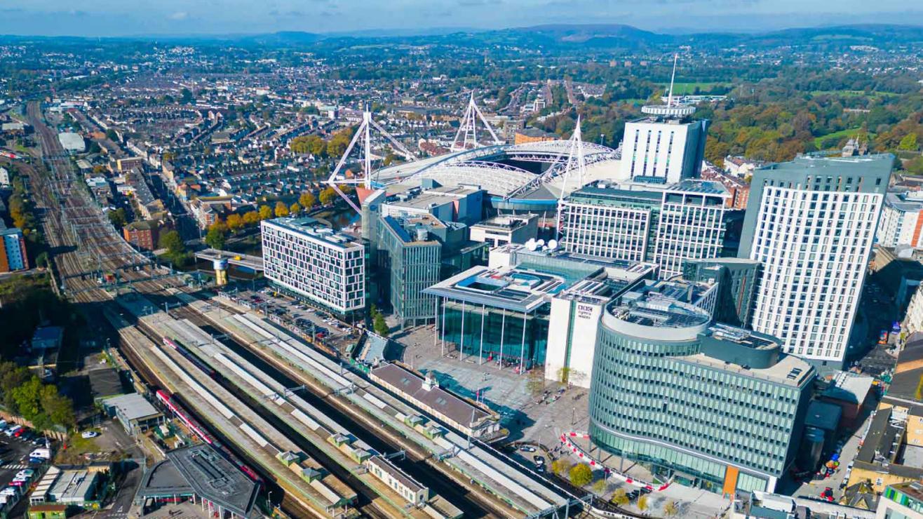 Aerial view of Cardiff Central
